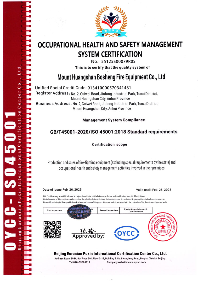 Occupational Health and Safety Management System Certification Certificate